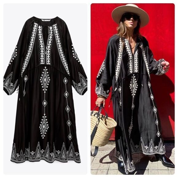 Zara Embroidered Dress Limited Edition New Black - Picture 1 of 14